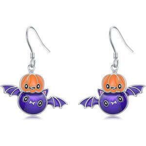 925 Sterling Silver Pumpkin Bat Patriotic Earrings for Women